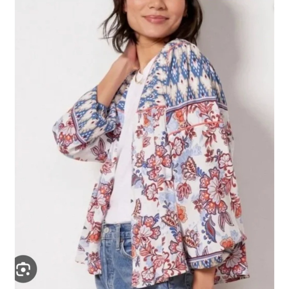 EVEREVE Penny Floral Open Front‎ Kimono Blouse Top Women's M L
